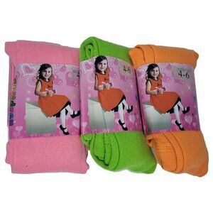 Girl Tights Stockings Long Winter Warm, Kids Size 4-6 Orange Pink 3 Pairs NEW